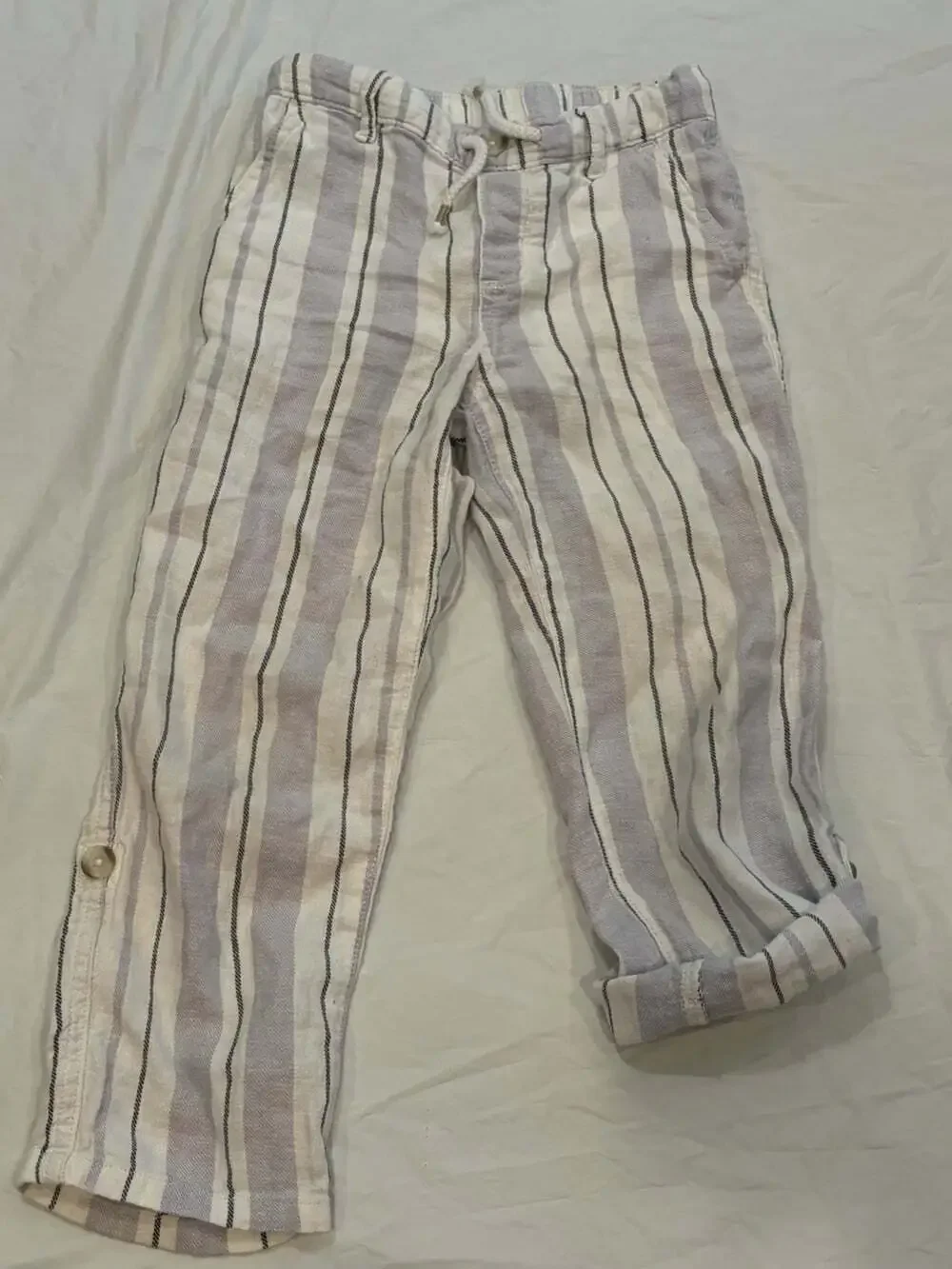 Gymboree Pants Boys Size S Grey Striped Linen Blend Elastic Waist Draw String